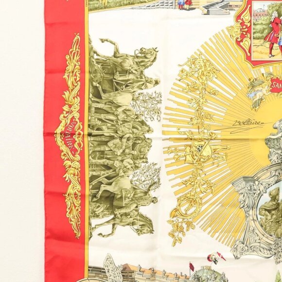 HERMES Carre 90 Scarf ""SANSSOUCY"" Silk Red Auth hk2695 - Picture 5 of 14